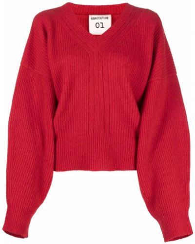 Jersey de punto con escote v de tela jersey Semicouture rojo
