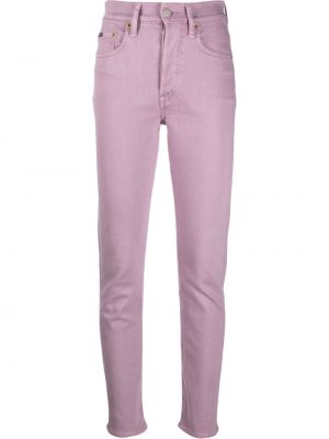 Fialové kašmírové bavlněné skinny džíny s potiskem Polo Ralph Lauren