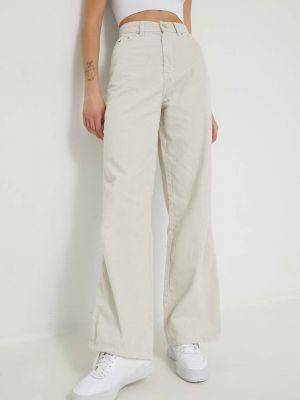 Tommy Jeans pamut nadrág Claire női, bézs, magas derekú széles