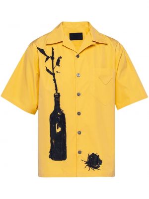 Bavlnená košeľa s potlačou Prada žltá