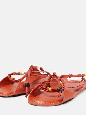 Kožené sandále s korálky Marni červená