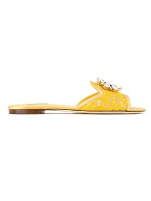 Nėriniuotos sandalai su kristalais Dolce & Gabbana geltona