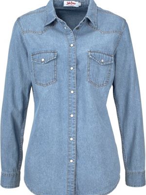 Джинсовая рубашка с длинным рукавом John Baner Jeanswear синяя