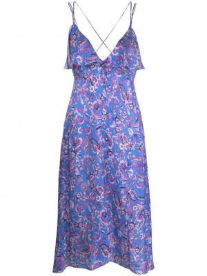Midi obleka s cvetličnim vzorcem s potiskom Isabel Marant modra