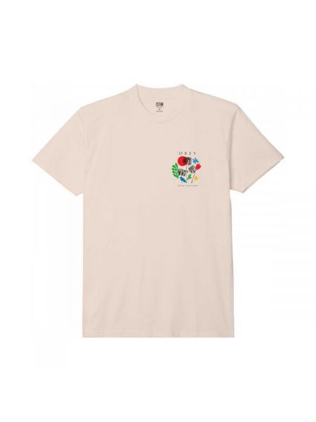 Květinové tričko Obey béžové