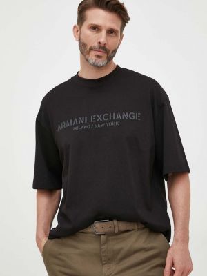 Памучна тениска с дълъг ръкав с принт Armani Exchange черно