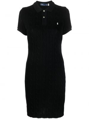 Велурена кожена рокля с отворена пета Polo Ralph Lauren черно