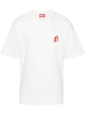T-shirt en coton à imprimé Diesel blanc