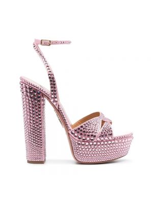 Sandały na platformie z kryształkami Aquazzura różowe
