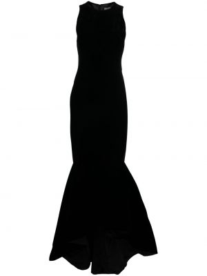 Žametna koktejl obleka iz rebrastega žameta Rasario črna