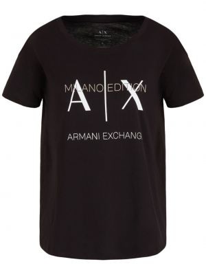 Bombažna majica s potiskom Armani Exchange črna