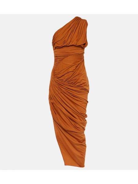 Pamučna midi haljina od jersey s draperijom Rick Owens narančasta