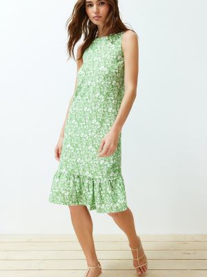 Pletené kvetinové midi šaty Trendyol zelená