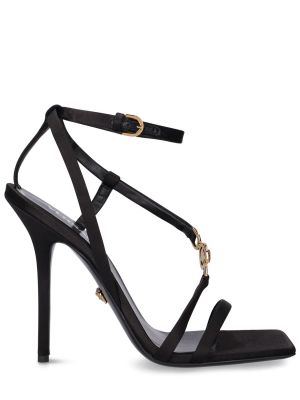 Saténové sandály na podpatku na vysokém podpatku Versace černé