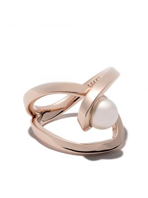Z růžového zlata prsten s perlami Tasaki
