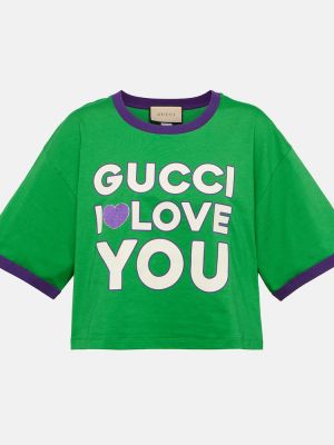 Bavlněné tričko s potiskem jersey Gucci zelené