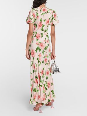 Virágos selyem hosszú ruha Rodarte rózsaszín