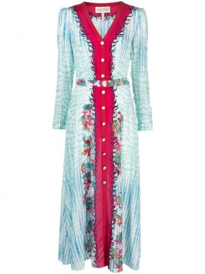 Rochie lunga de mătase cu model floral cu imagine Saloni