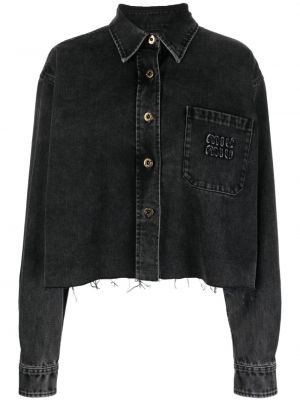 Džínová bunda s výšivkou Miu Miu černá