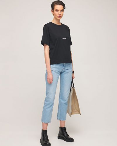 Džerzej bavlnené tričko s potlačou Saint Laurent čierna
