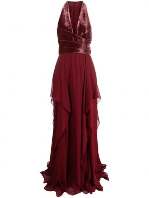 Drapované zamatové večerné šaty Elie Saab červená