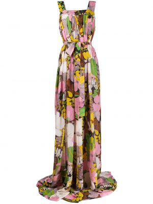 Sukienka koktajlowa w kwiatki z nadrukiem La Doublej różowa