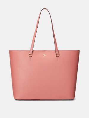 Bolso shopper de cuero Lauren Ralph Lauren rosa