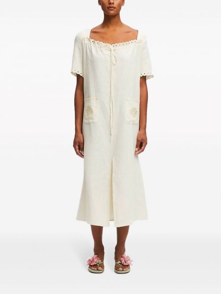 Lniana haftowana sukienka Sleeper biała