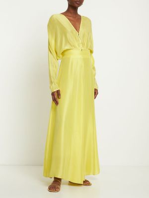Hodvábna saténová dlhá sukňa Forte Forte žltá