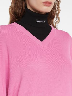Maglione con scollo a v oversize Balenciaga rosa