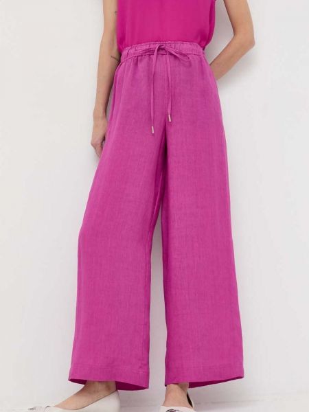 Marella pantaloni din in femei, culoarea roz, lat, high waist