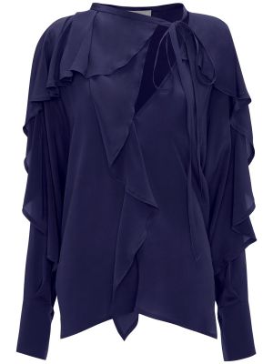 Копринена риза Victoria Beckham виолетово