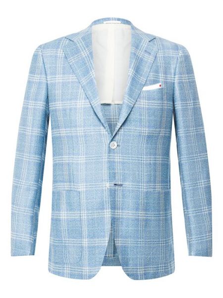 Кашемировый шелковый пиджак Kiton голубой
