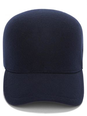 Volnena kapa s šiltom z vezenjem Jil Sander modra