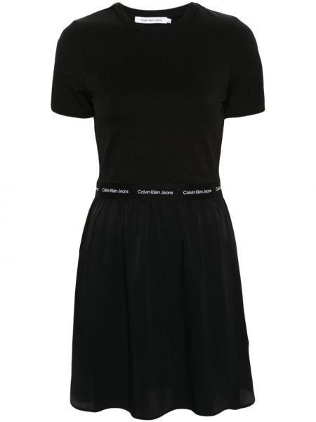 Mini šaty s výšivkou Calvin Klein čierna