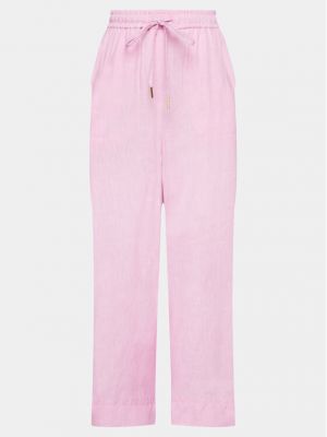 Lniane spodnie z wysoką talią Marella różowe