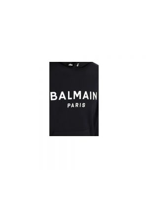 Bluza z kapturem bawełniana z nadrukiem Balmain czarna