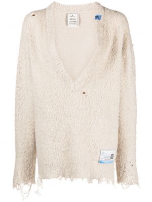 Distressed pullover aus baumwoll mit v-ausschnitt Maison Mihara Yasuhiro beige