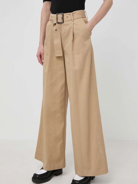 Jednobarevné kalhoty s vysokým pasem Karl Lagerfeld béžové