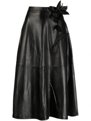 Kvetinová kožená sukňa Elie Saab čierna