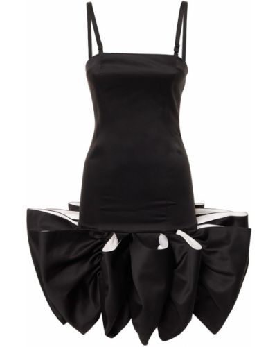 Сатенена мини рокля с волани Rotate черно