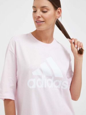 Tricou din bumbac cu croială lejeră Adidas roz