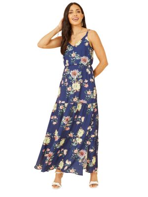 Длинное платье в цветочек с принтом Yumi синее