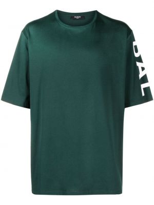 Памучна тениска с принт Balmain зелено