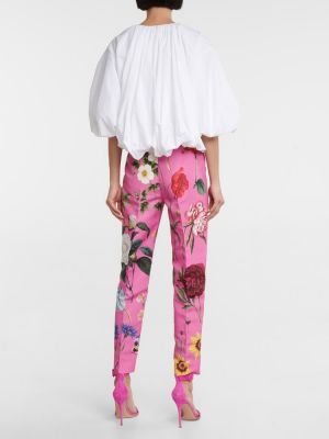 Pantaloni cu picior drept cu talie înaltă cu model floral Oscar De La Renta