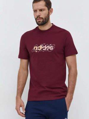 Bavlněné tričko s potiskem Adidas vínové