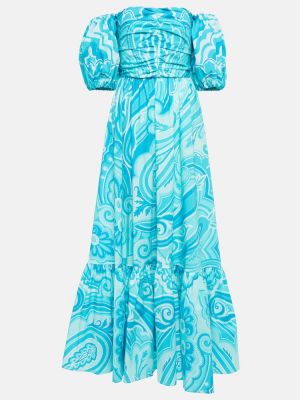 Bombažna midi obleka s paisley potiskom Etro modra