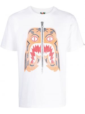 Памучна тениска бродирана с тигров принт A Bathing Ape® бяло