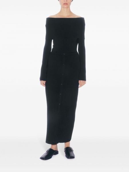 Pletené dlouhá sukně s knoflíky Filippa K černé