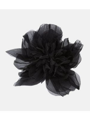 Kvetinová hodvábna brošňa Max Mara čierna
